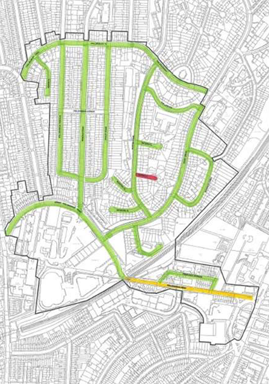 A map of the 2025 South Hollingdean parking consultation results showing almost every road is in support (and therefore green).